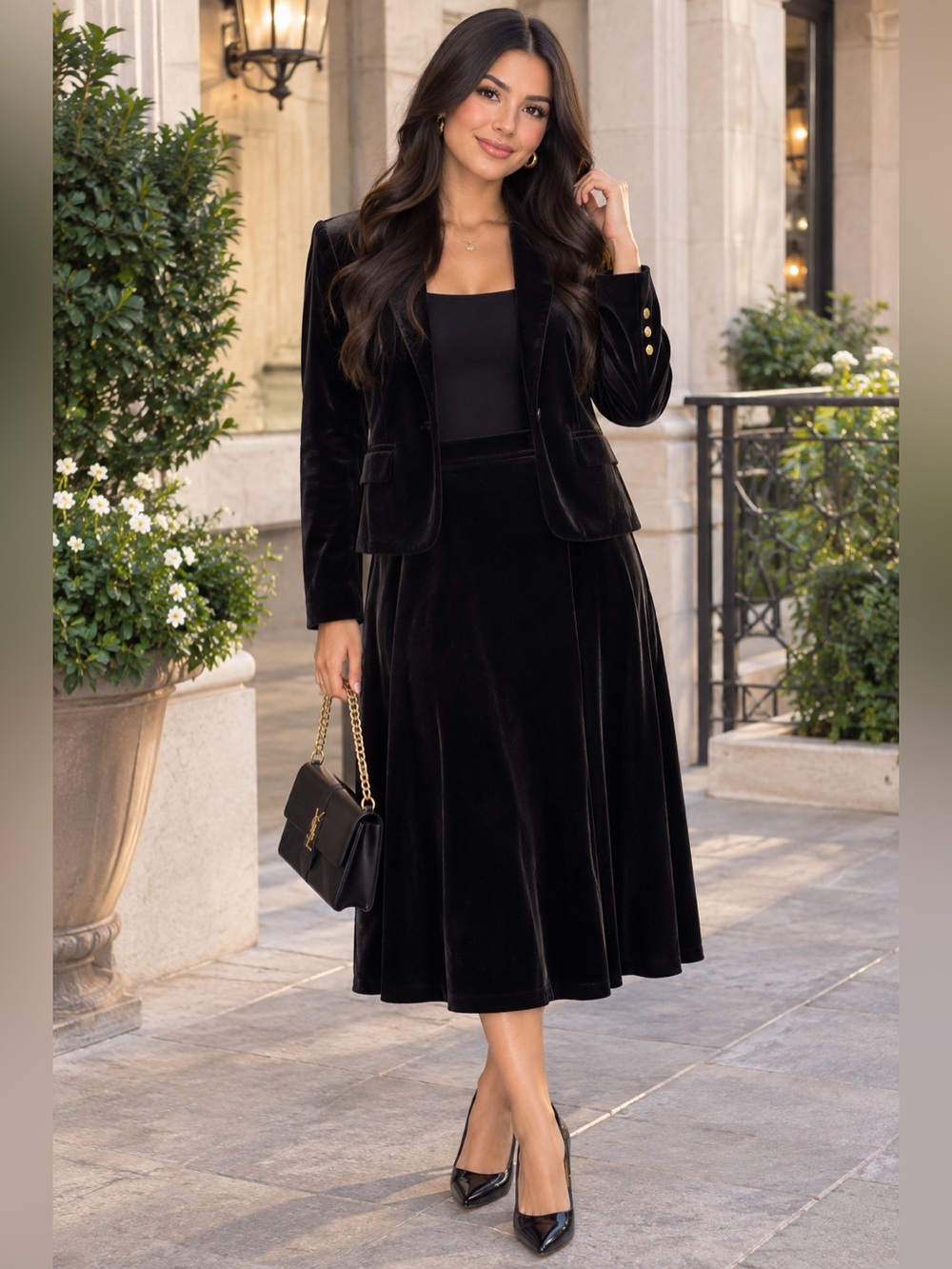 Draper James Black Velvet A-Line Skirt
